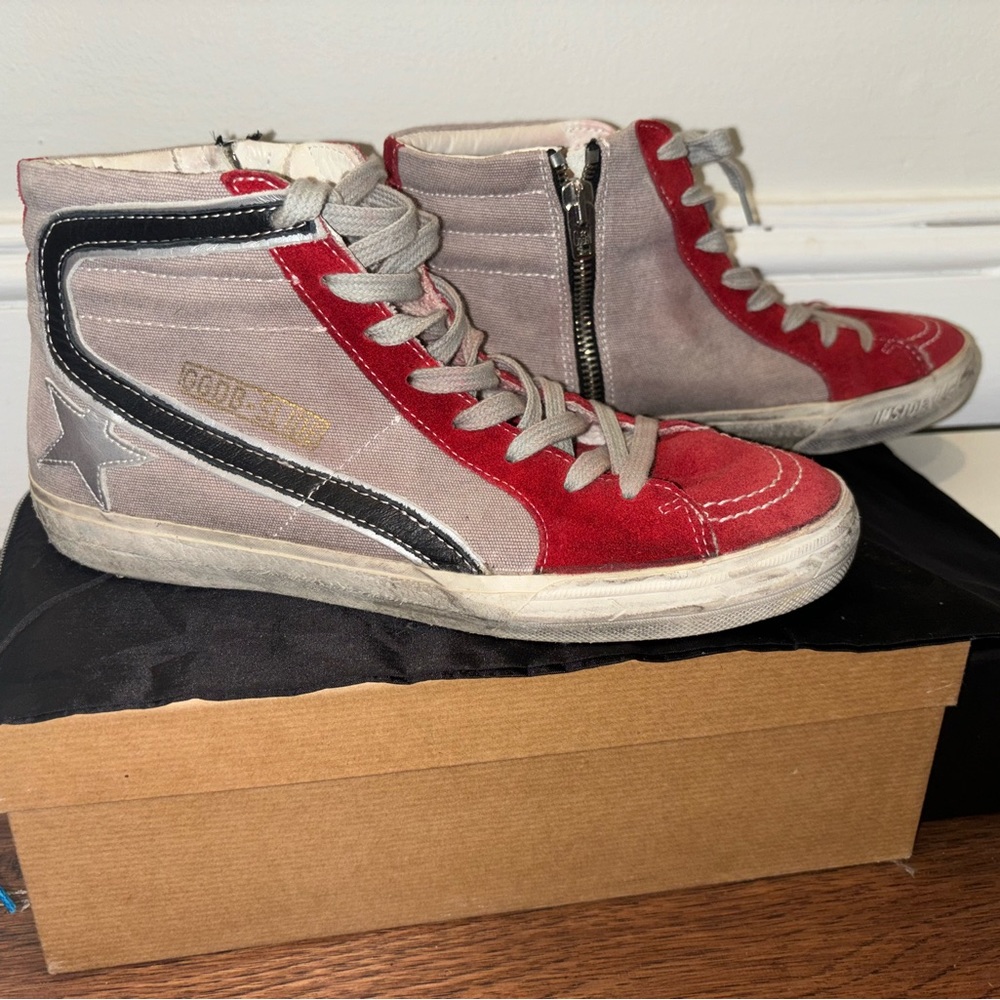 Golden Goose Slide Penstar Classic Red Silver Leather Sneakers